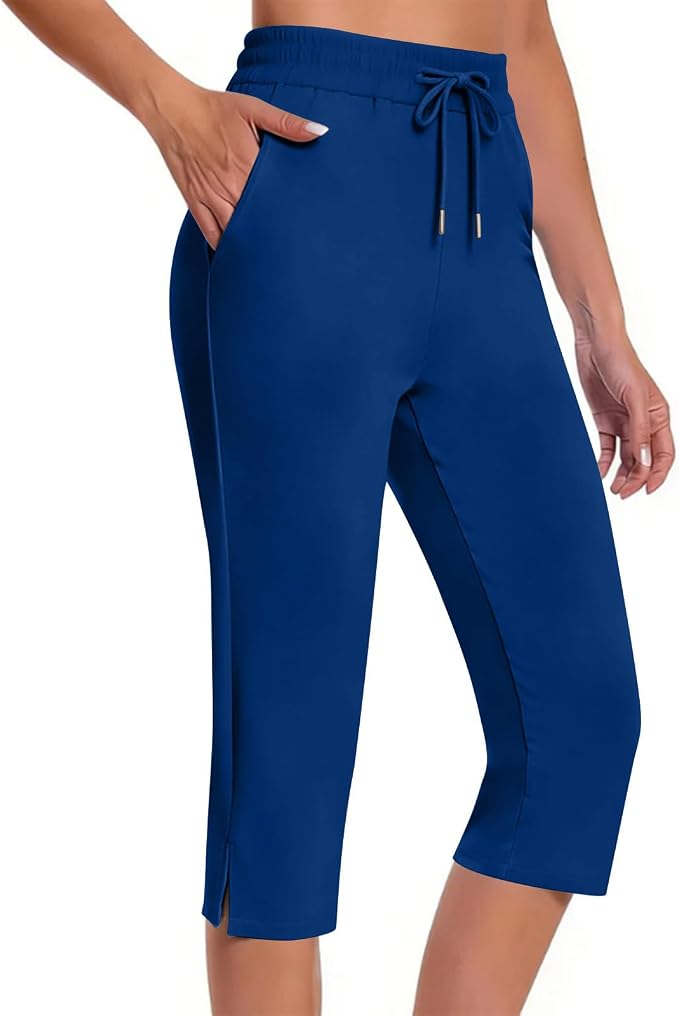 Capri Yoga Pants for Women Drawstring Elastic Waisted Trousers Summer Jogger - Image 2