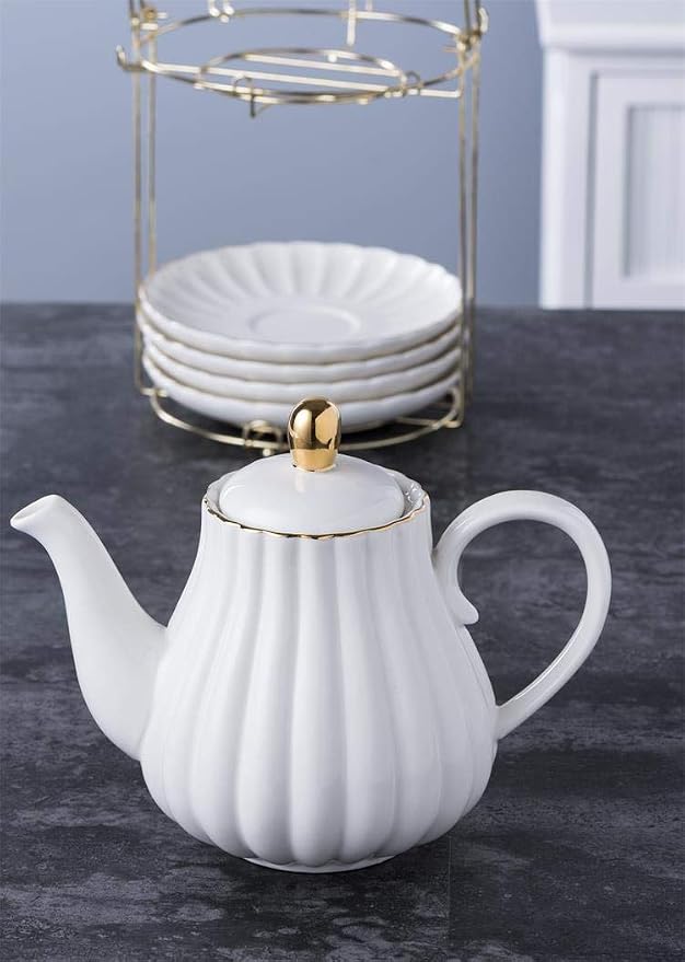 Jusalpha Serve for 6- Fine China White Coffee Cup/Teacup Set, 8 OZ Cups& Saucer - Image 3