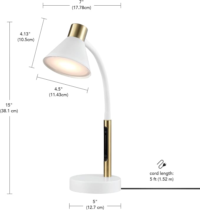 Globe Electric 62000035 15" LED Integrated Desk Lamp, Matte White, Brass Accent - Image 9