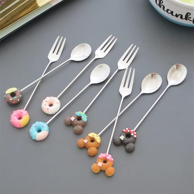 8 Pcs Stainless Steel Drink Fork Set Donut Silver Forks Cutlery Set - Image 3