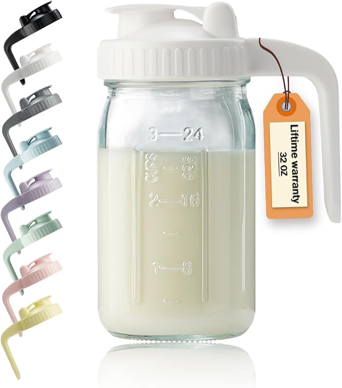 32oz Glass Pitcher with Lid & V-shaped Pour Spout by miradexic