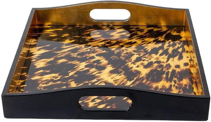 Caspari Tortoiseshell Lacquer Square Tray – 14” x 14” Decorative Serving Tray - Image 3