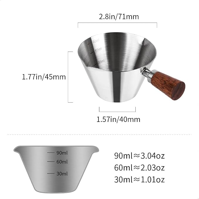 watchget Stainless Steel Espresso Cups, Double Spout & Dual Scale Measuring Cup - Image 2