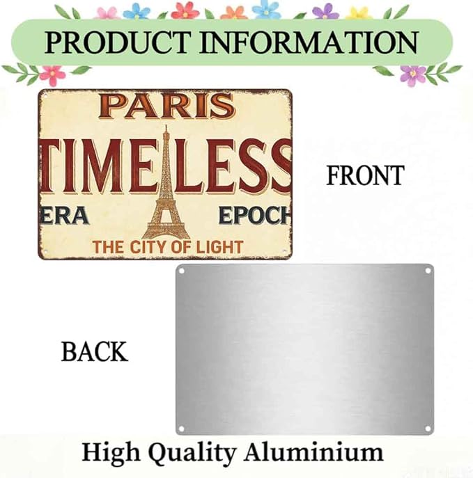 Paris Timeless Vintage Aluminum Metal Sign, 8 x 12 Inch, The City of Light - Image 2