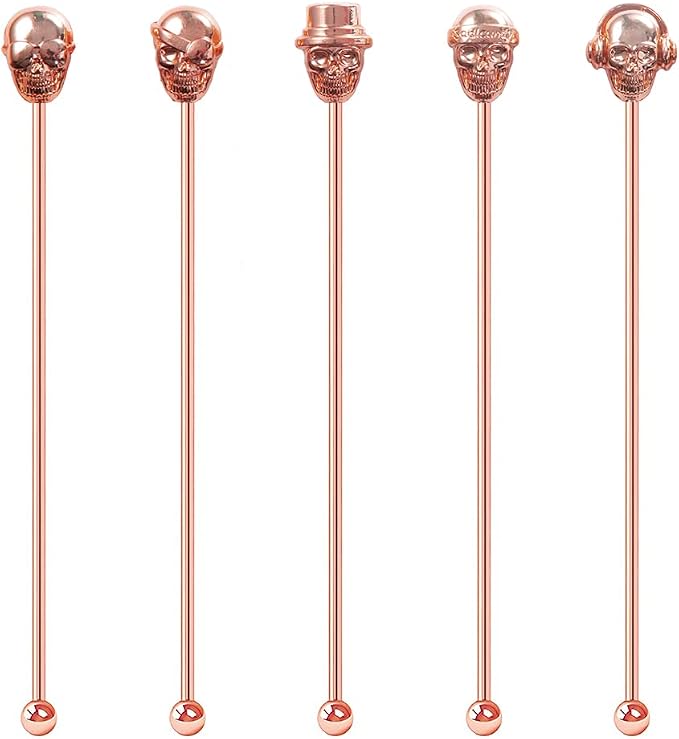 Skull Shape Swizzle Sticks, Reusable Stainless Steel Coffee Beverage Stirrers by Mewuthede