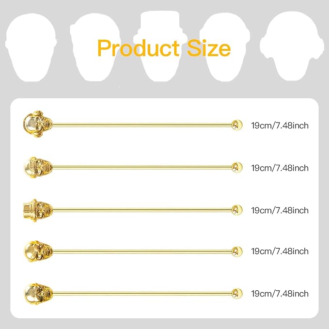 Skull Shape Swizzle Sticks, Reusable Stainless Steel Coffee Beverage Stirrers - Image 2
