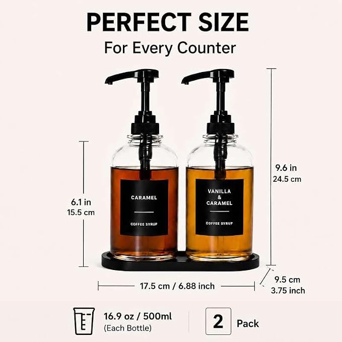 Coffee Syrup Dispenser for Coffee Bar, Glass Syrup Bottle - Image 3