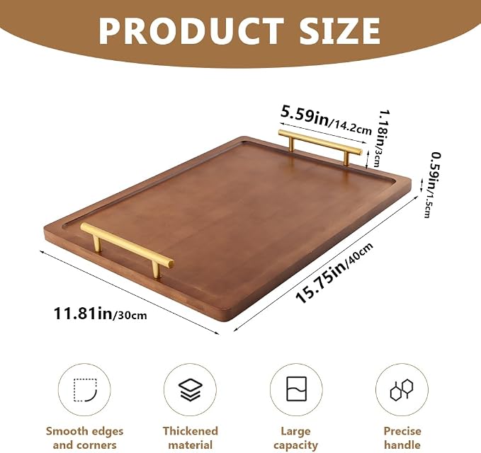 Bamboo Serving Tray with Metal Handles | Home Decorative Rectangle Ottoman - Image 2
