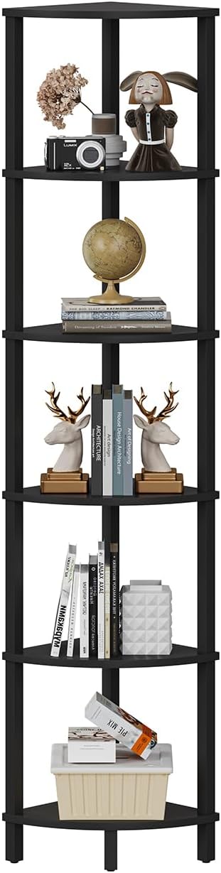 VIMBER Corner Shelf, 6-Tier Corner Bookshelf, Industrial Corner Ladder Shelf by VIMBER