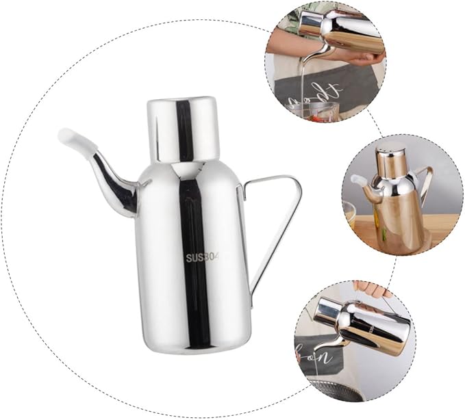 Garneck 1pc Stainless Steel Oil Dispenser Pot Practical Kitchen Oil Bottle - Image 8