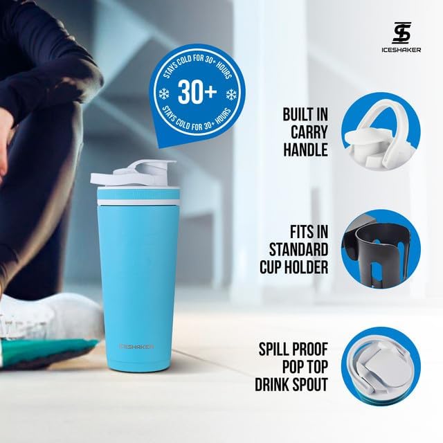 Ice Shaker Insulated Stainless Steel Shaker Bottle | 26oz, Caribbean | Cold - Image 3