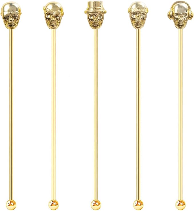 Skull Shape Swizzle Sticks, Reusable Stainless Steel Coffee Beverage Stirrers by Mewuthede