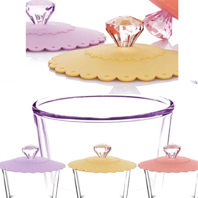 6pcs Silicone Cup Lids Coffee, Creative Diamond Flexible Mug Cover Food Grade - Image 3