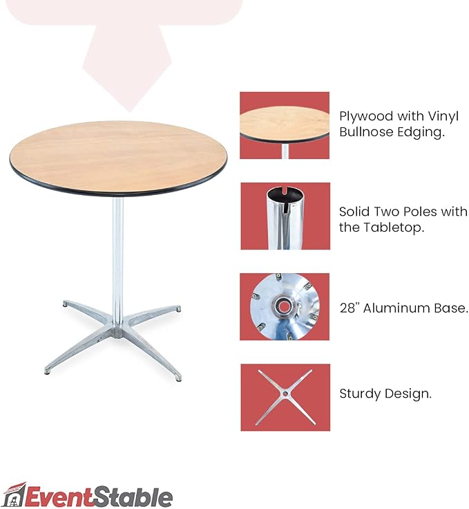 EventStable Titan Series 36" Round Classic Wooden Cocktail Table - Image 7