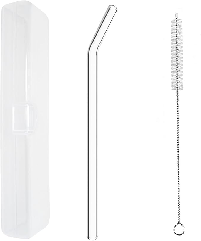 YOGURTCK Reusable Clear Glass Drinking Straws, 7.88" x 8MM, Bent Glass Drinking by YOGURTCK
