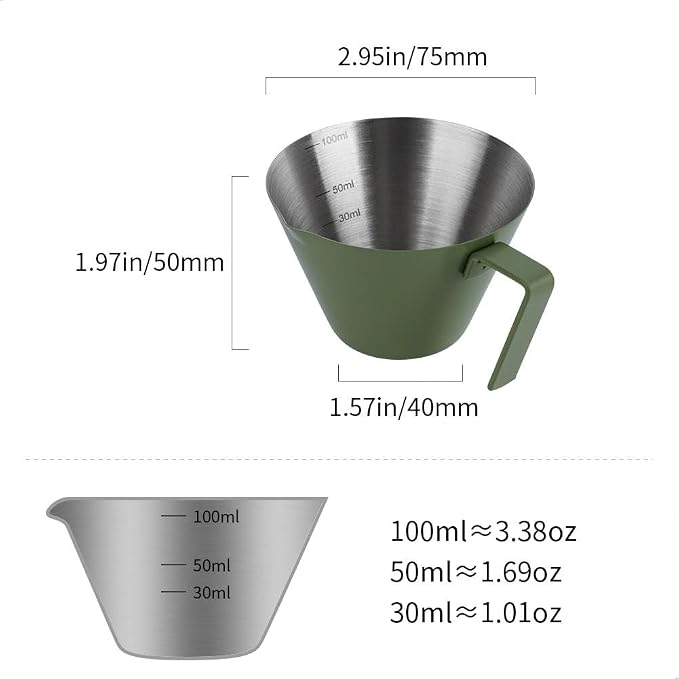 watchget Stainless Steel Espresso Cups, Single Spout & Scale Measuring Cup - Image 2