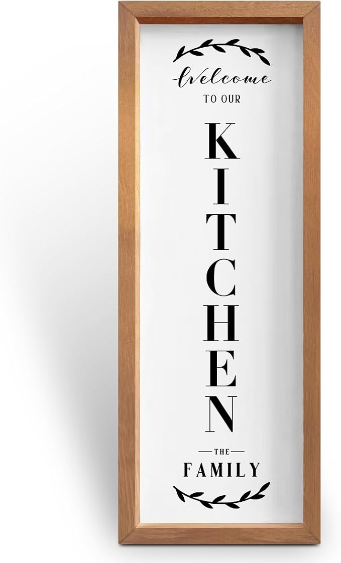 Welcome Sign for Front Door Kitchen Decor Rustic Country Style Wooden Framed by ENGVZ