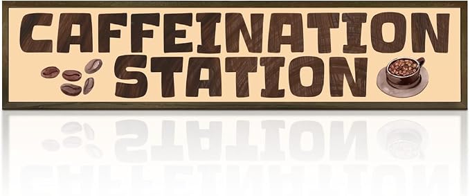 Farmhouse Coffee Bar Decor, Rustic Wood Caffeination Station Sign by Unknown