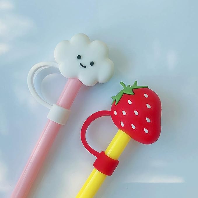 Silicone 2PCS Straw Tips Cover Reusable Drinking Straw Tips Lids/Plugs Anti-dust by lemonadeus