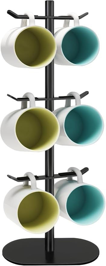 Cup Holder Tree with 6 Hooks, Metal Coffee Mug Rack Stand by XEENEW