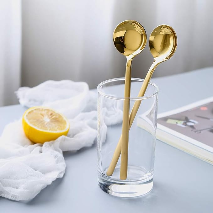 8 PCS Mini Coffee Spoons Teaspoons 5.3-Inch Matte Gold Frosted Handle Stainless - Image 6