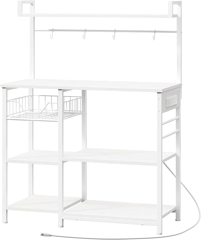 HOOBRO Bakers Rack with Power Outlet, 35.4 Inches Coffee Bar with Mesh Basket by HOOBRO