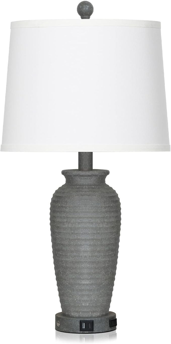 CINSARY 25" Grey Farmhouse Jar Table Lamps, 3 Way Touch Control Rustic Bedside - Image 3