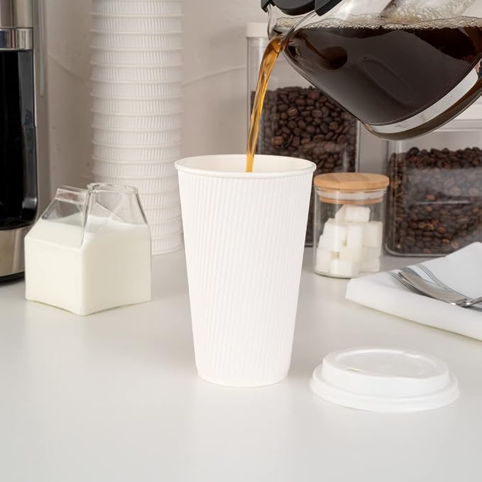 Restaurantware Ripple Wall Coffee Cups 25 Count 16 Ounce Insulated White Paper - Image 6