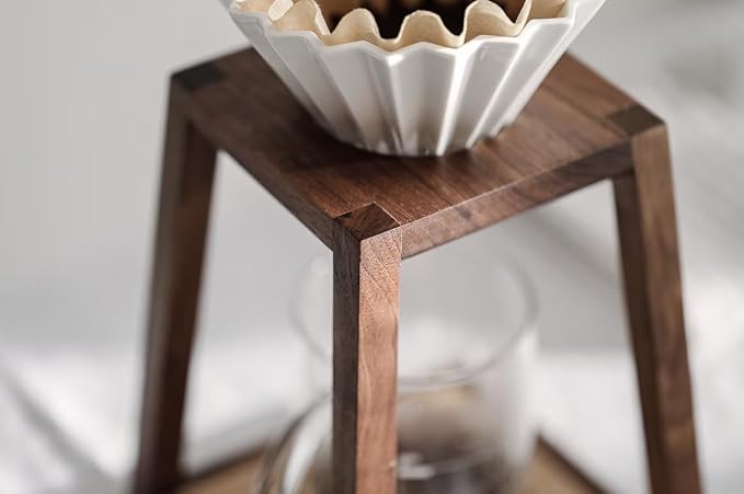Minimalist Wooden Pour Over Coffee Dripper Stand – Walnut & Beech Wood – - Image 3