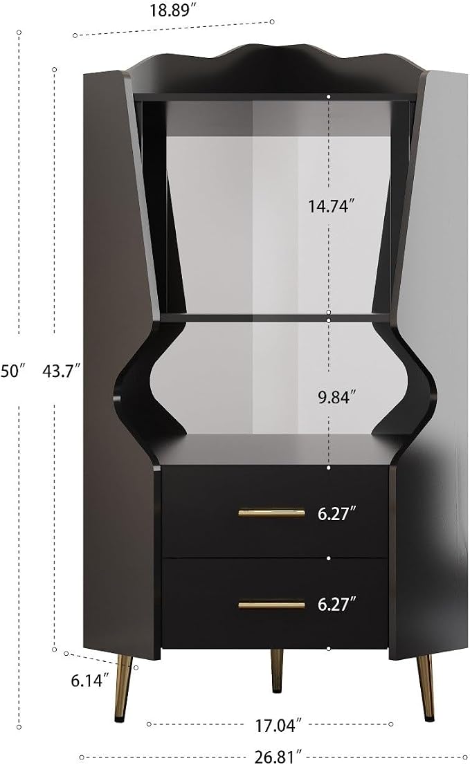 Corner Bar Cabinet with Mirrored Back, Sideboard Cabinet with 2 Open Shelves & - Image 3