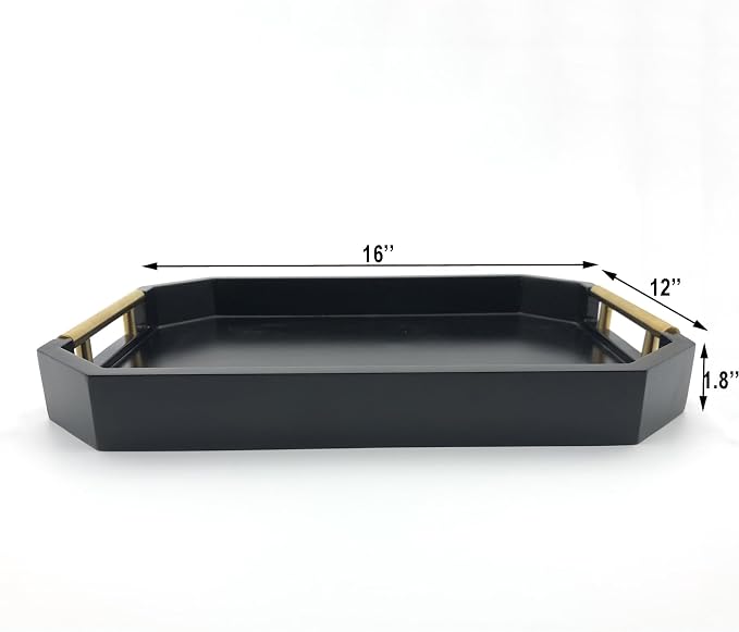 Serving Tray with Polished Metal Handles, Hexagon Coffee Table Tray, Modern - Image 6