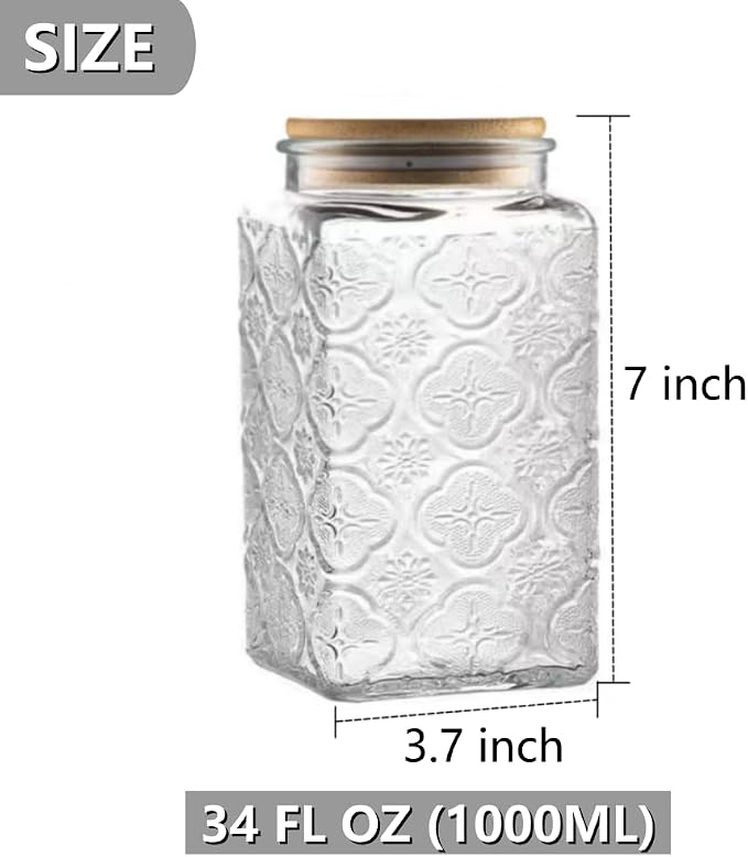 ANSQU Vintage Glass Storage Jar, 34 FL OZ Glass Food Storage Containers - Image 2