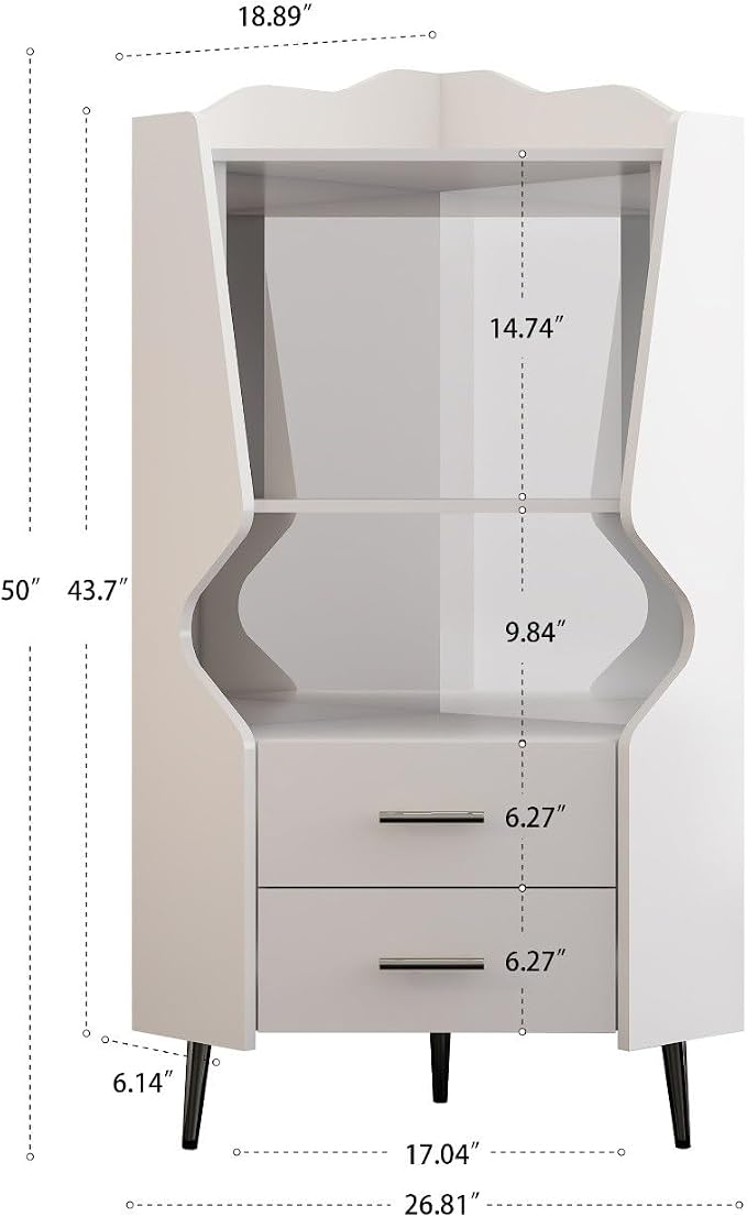 Corner Bar Cabinet with Mirrored Back, Sideboard Cabinet with 2 Open Shelves & - Image 3