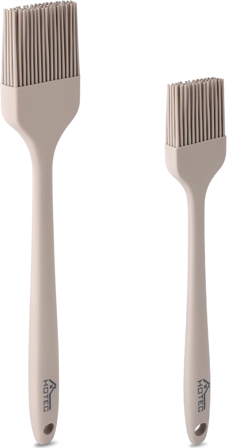HOTEC Basting Brushes Silicone Heat Resistant Pastry Brushes Spread Oil Butter Sauce Marinades for BBQ Grill Barbecue Baking Kitchen Cooking BPA Free Dishwasher Safe, Khaki Set of 2