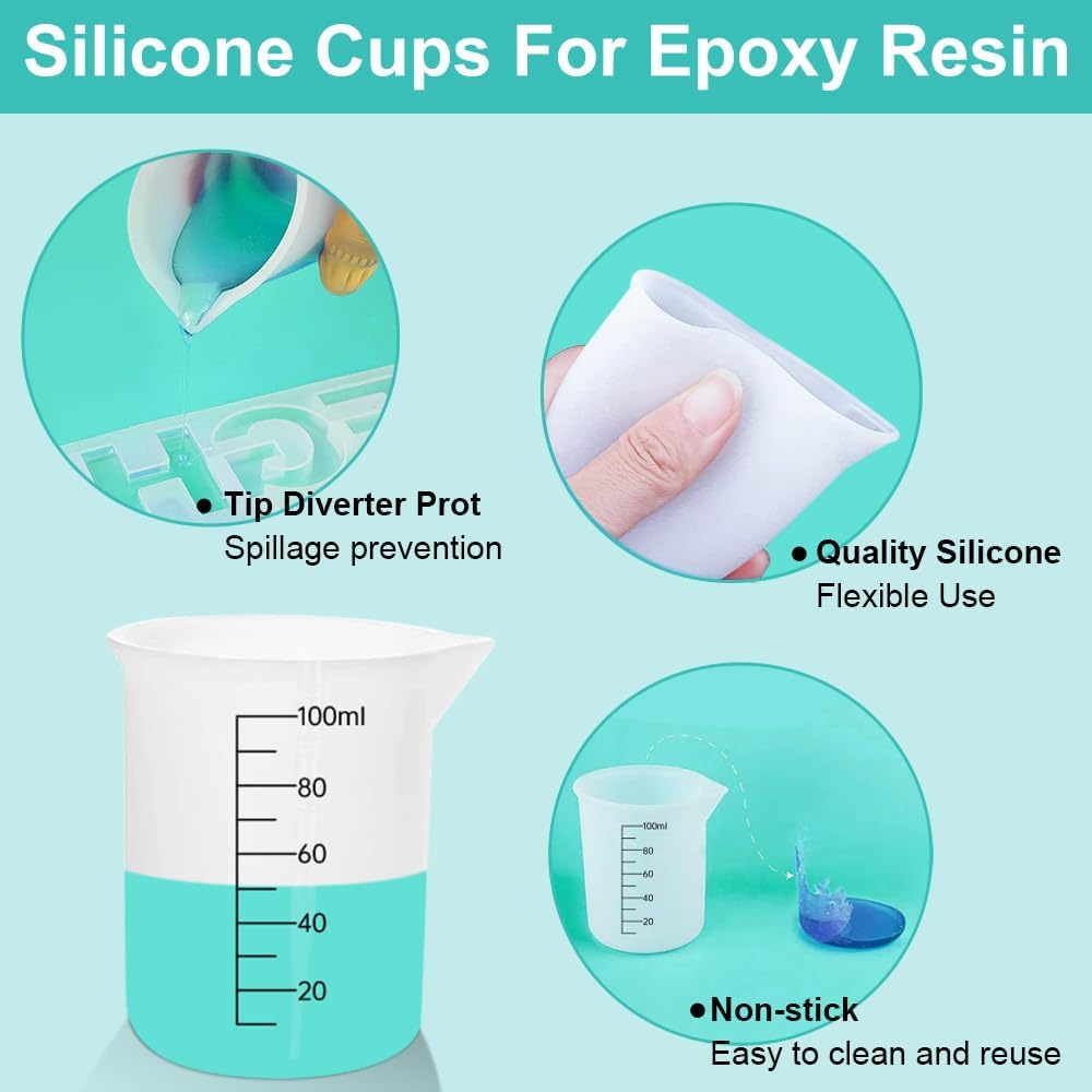 8 PCS Silicone Measuring Cups Kits,Silicone Measuring Cup,100ml Non-Stick Mixing Cups,Precise Scale,Durable Easy Clean for Epoxy Resin,Stain Jewelry Making,Casting Molds, Waxing,DIY, Art,Craft