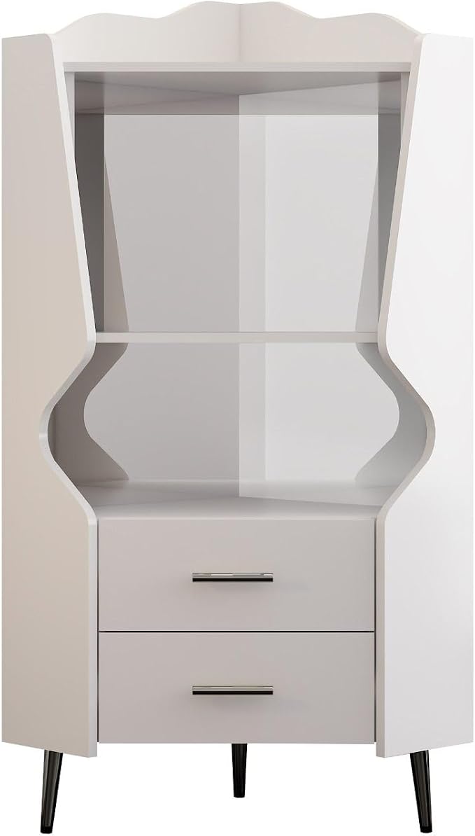 Corner Bar Cabinet with Mirrored Back, Sideboard Cabinet with 2 Open Shelves & by FRITHJILL