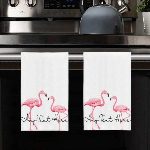 Custom Flamingo Kitchen Towel 2-Pack Set, Design Your Own Text One Side - Image 8
