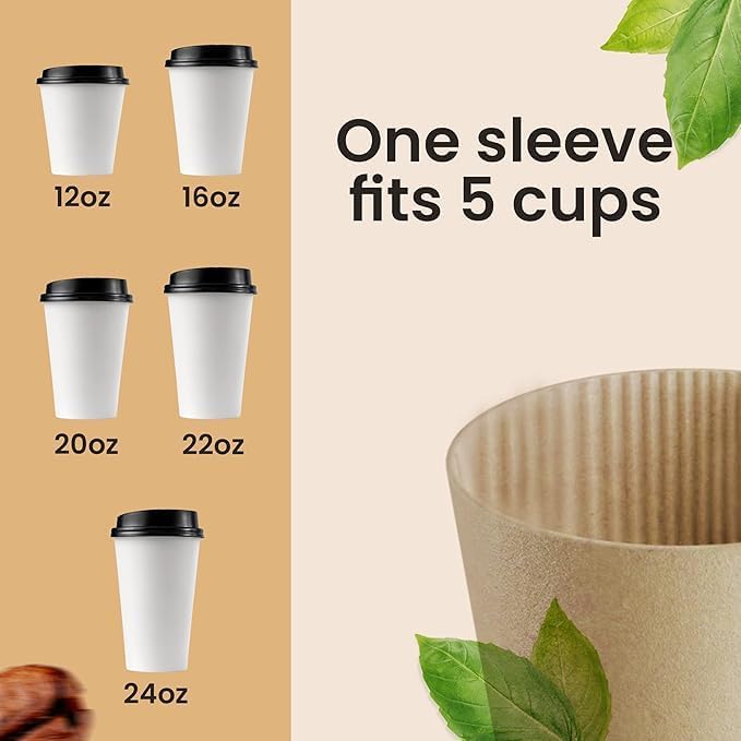 Coffee Sleeves 2000 Pcs – Corrugated Brown Kraft Paper Cups Sleeves Fit 12oz - Image 3