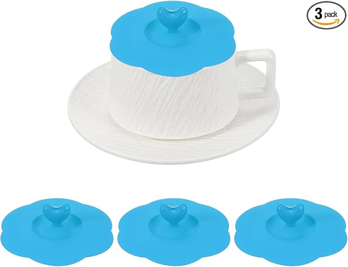 uxcell 3Pcs Silicone Cup Covers, 4.72" Heart Universal Cup Lids Reusable by uxcell