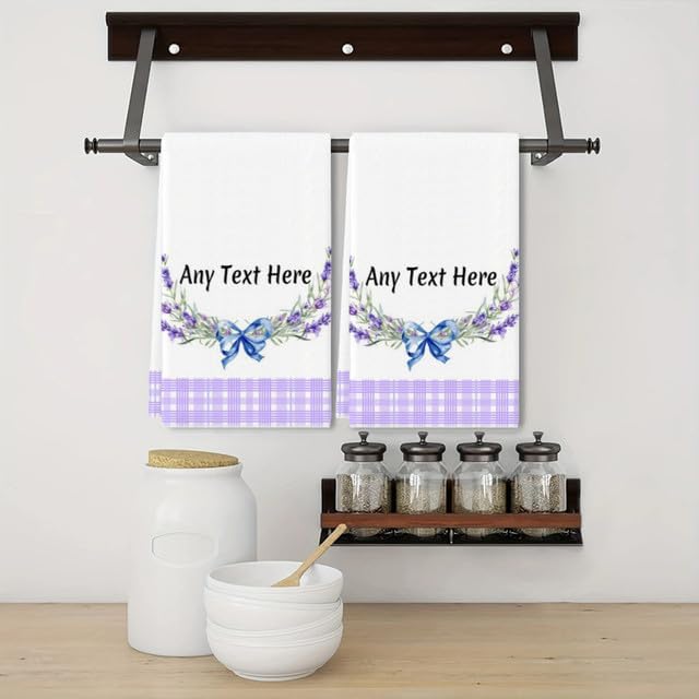 Custom Lavender Kitchen Towel 2-Pack Set, Design Your Own Text One Side - Image 2