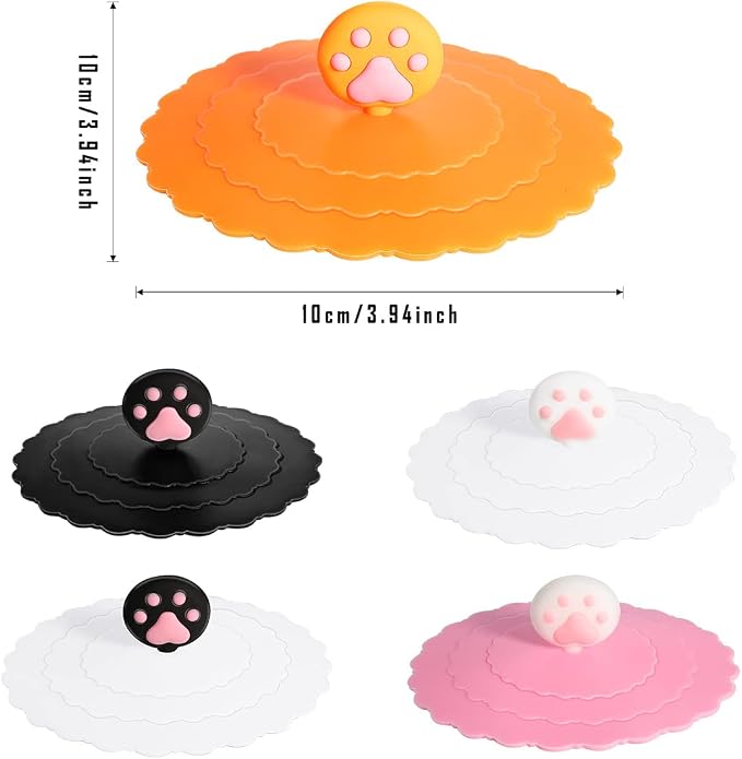 5 Pcs Silicone Cup Lids with Cat Paw Handle - Image 2