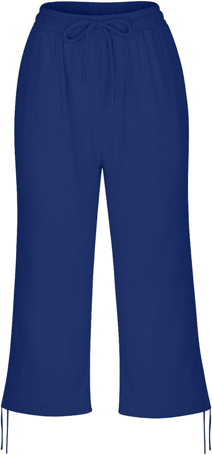 Linen Capri Pants for Women Drawstring Elastic Wide Leg Trouser 2026 Summer - Image 6