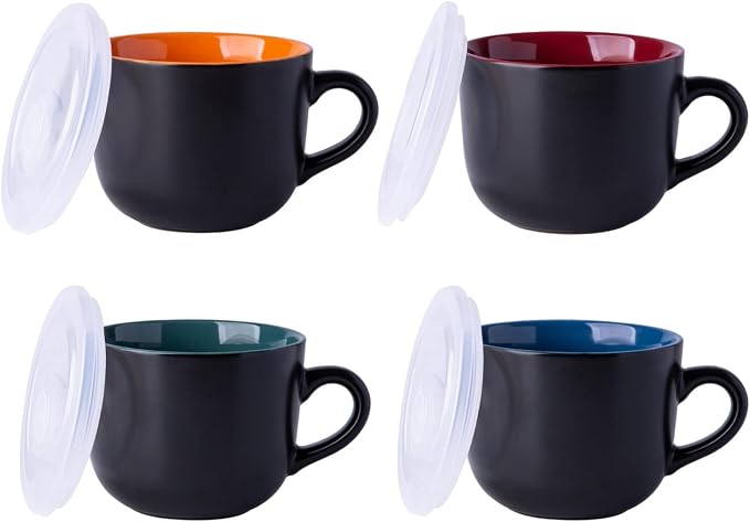GBHOME Ceramic Soup Mugs with Lid, 24 oz Soup Cups with Hanlde by GBhome