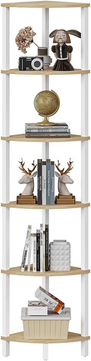 Corner Shelf, 6-Tier Corner Bookshelf, Industrial Corner Ladder Shelf, DIY by VIMBER