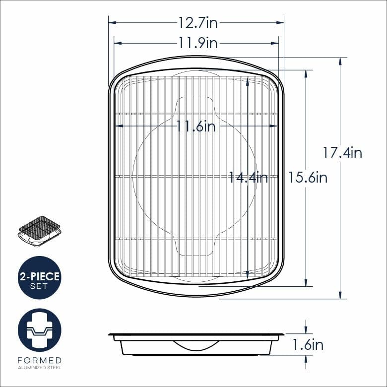 Nordic Ware Oven Crisp Baking Tray 2pc Set Includes Pan and Rack; Natural Aluminum For Air Frying, Crisping, Broiling, Baking