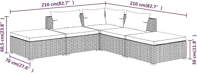 5-Piece Modular Outdoor Garden Lounge Set, Sectional Sofa Couch and Footrest - Image 6