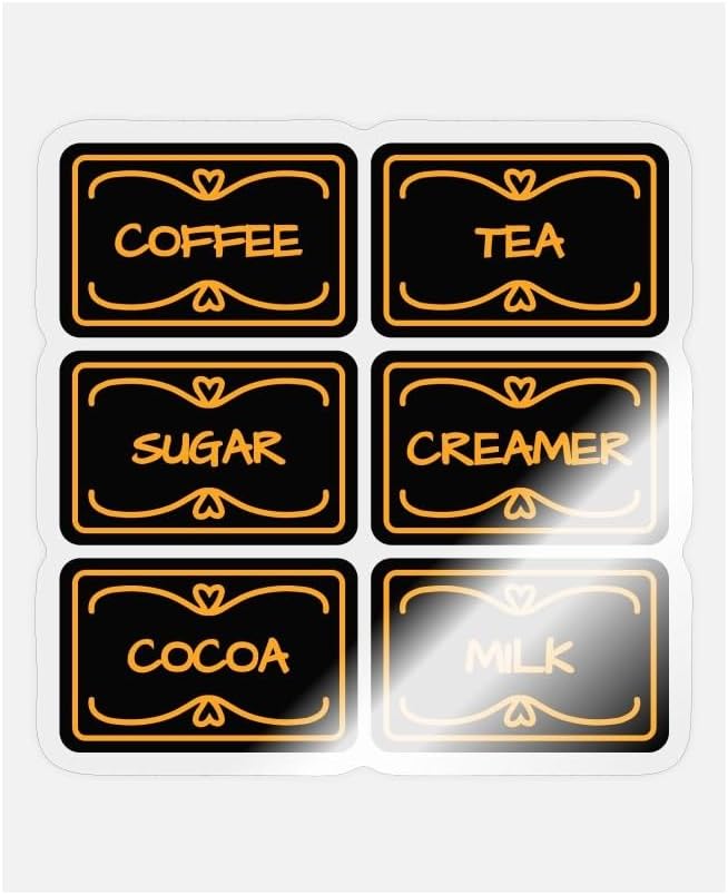 Set of 3 - Coffe Tea Sugar Creamer Cocoa Milk Labels on Sticker - Sticker by Unknown
