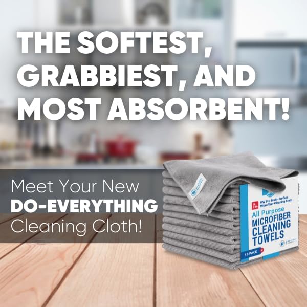 MW Pro Microfiber Cleaning Cloth | Gray | 36 Pack | 16” x 16” | All Purpose Microfiber Towels - Clean, Dust, Polish, Scrub, Absorbent