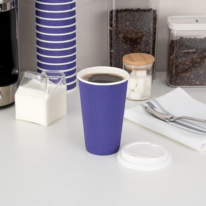 Restaurantware Ripple Wall Coffee Cups 25 Count 16 Ounce Insulated Royal Purple - Image 4