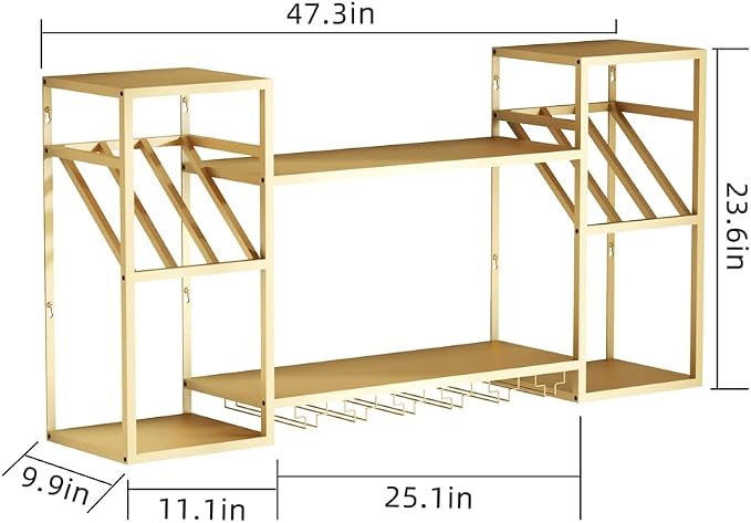 KaKaBB Metal Floating Bar Liquor Shelves 2 Tier, Wall Mounted Wine Rack - Image 2